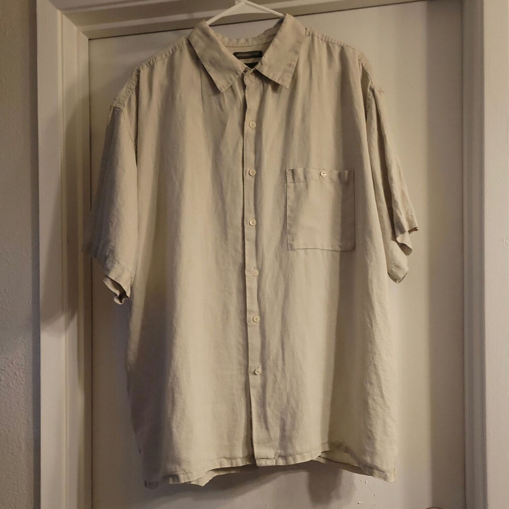 Bruno Mens 2X Big 100% Linen Shirt Beige Short Sleeve Button Up Big Tall